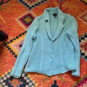 NY Collection Crochet Turquoise Blazer Size M.